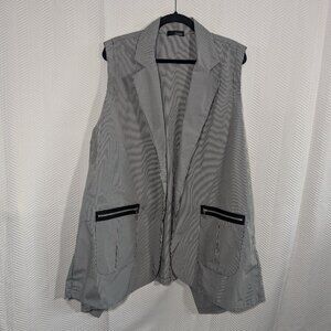 Sun Kim Gingham Long Vest Architectural Layering Size 1X Black & White Lagenlook